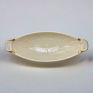 Lenox Monaco Oblong Dish VTG Ivory 24K Gold Trim Handles Pineapple Embossed USA